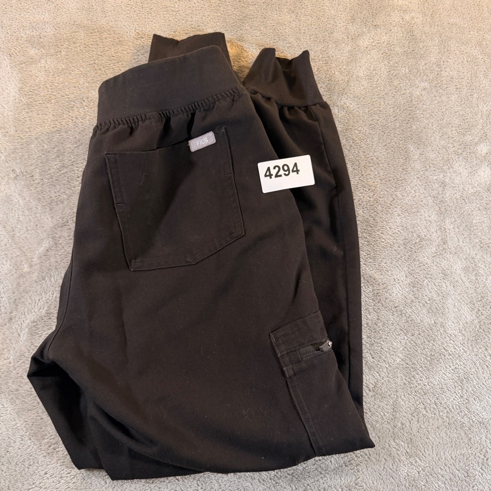 FIGS Zamorra Jogger Scrub Pants Women Small Black Cargo Pockets Drawstring